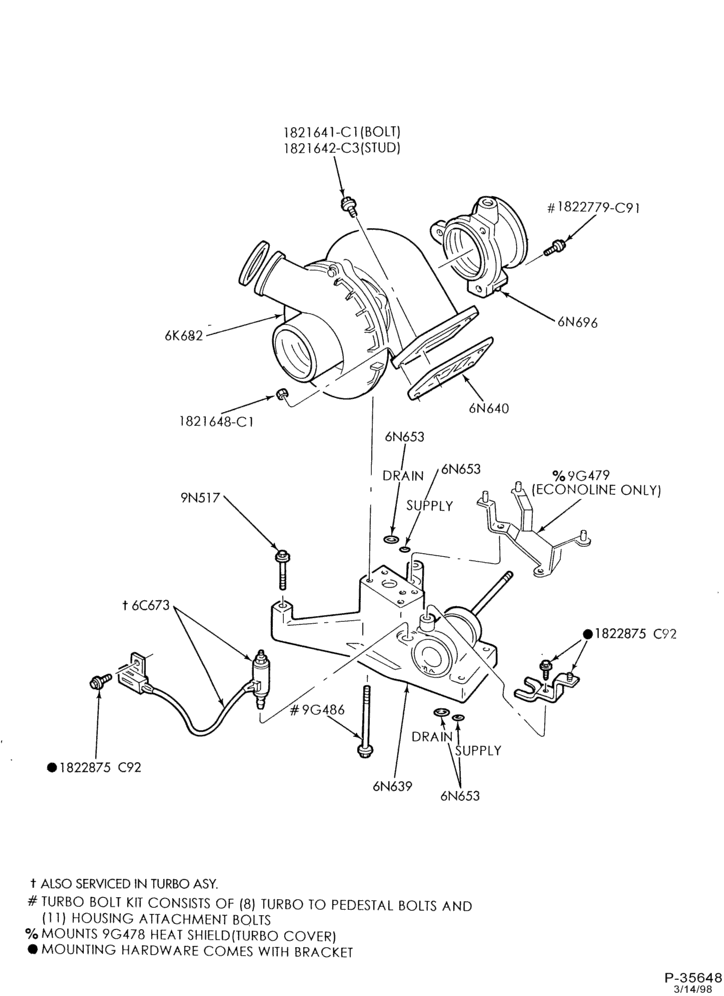 Схема 8 CYL. 7.3L POWERSTROKE-Exhaust back pressure device, turbocharger & pedestal-F650/750