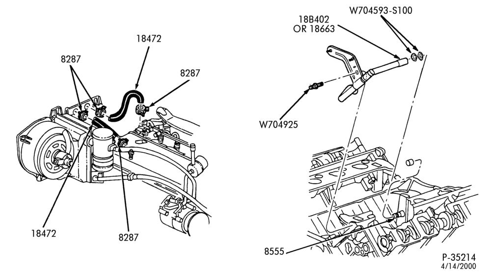 Схема HEATERS-Heater hose installation-8 cyl.-4.6L-SOHC