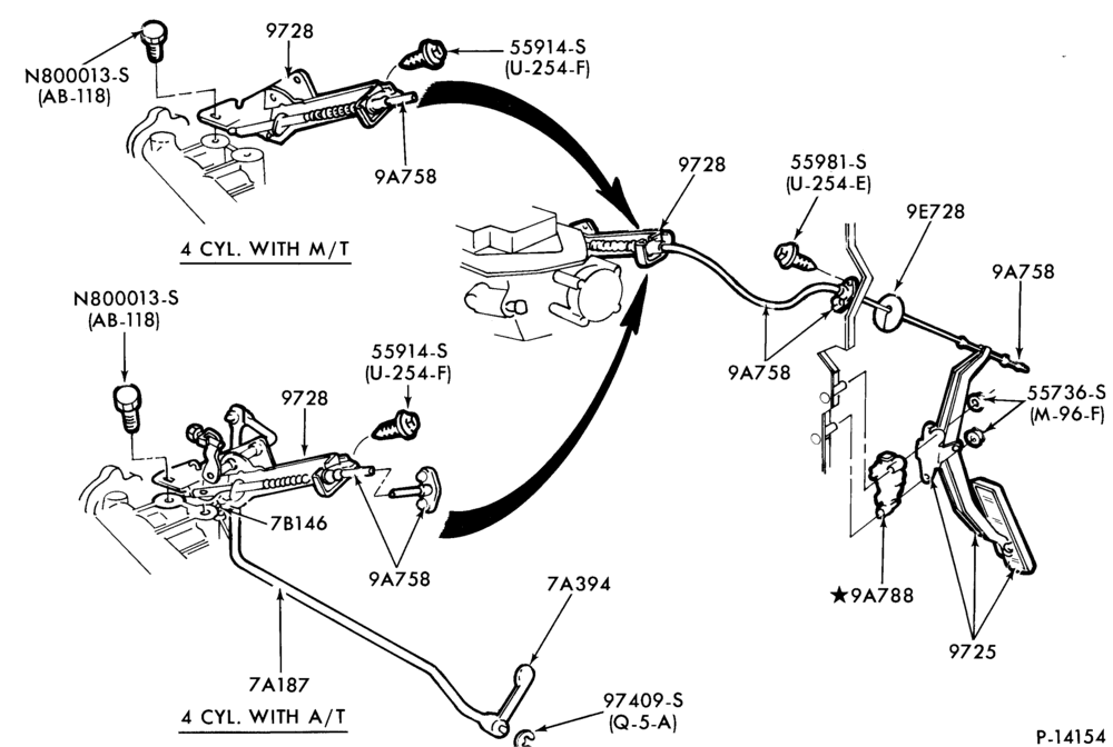 Схема 4 CYL. 2.3L (140 C.I.D.)-Accelerator linkage