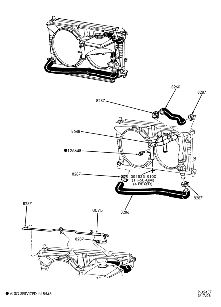 Схема Радиатор, GRILL AND COOLING-Cooling system - 8 cyl. 4.6L - hoses - Page A