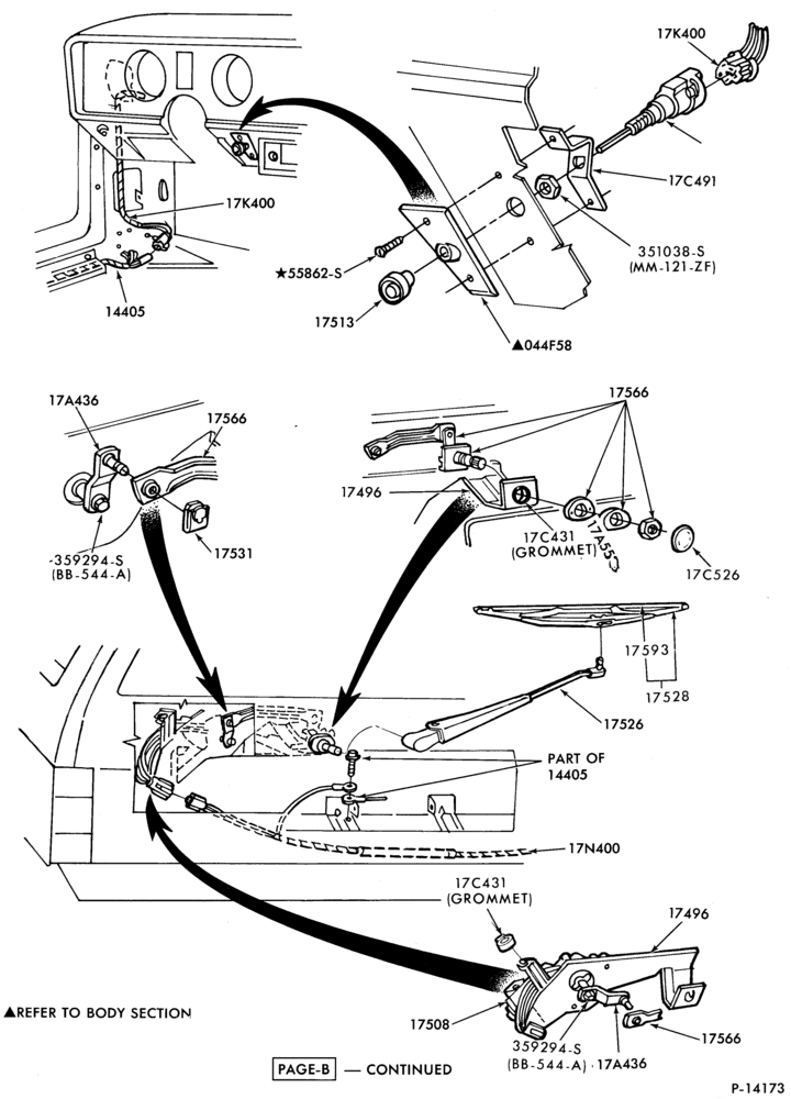 Схема SPEEDOMETER, BUMPERS, MIRRORS AND WIPERS-Rear window washer and wiper- Page B