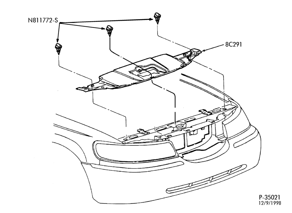 Схема Радиатор, GRILL AND COOLING-Upper radiator sight shield installation