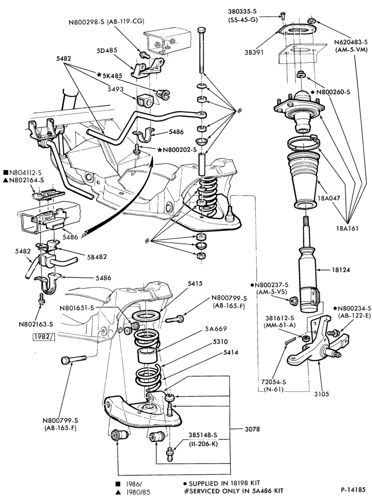 Схема FRONT SUSPENSION-Arms, shock absorbers, spindles, springs and stabilizer