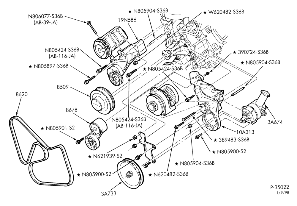 Схема DISTRIBUTOR AND IGNITION SYSTEM-Alternator mounting brackets - with A/C