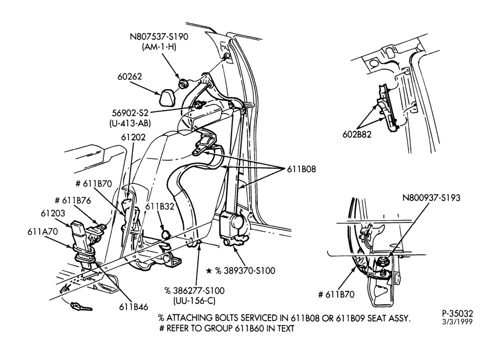 Схема SEATS AND SEAT BELTS-Seat belt & shoulder harness installation - front - seat restraints