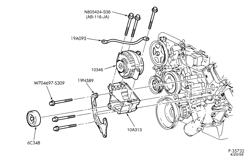 Схема Стартер, IGNITION AND HEADLAMP SWITCHES-Alternator mounting brackets - 6 cyl. 3.8L