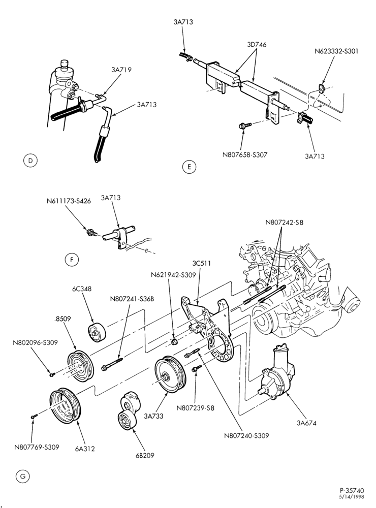 Схема STEERING-Power steering system - Pump installation - 6 cyl. 3.0L - Page B-TW