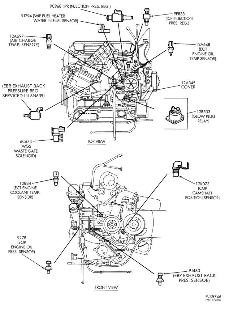 Схема Генератор, INSTRUMENT CLUSTER, BATTERY-Engine sensors - E250/450 - 8 cyl. 7.3L - Diesel