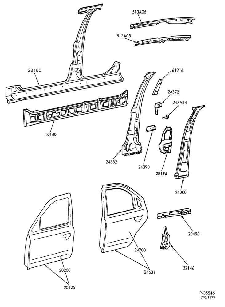 Схема SHEET METAL-54 - upper body - ""B'' pillar