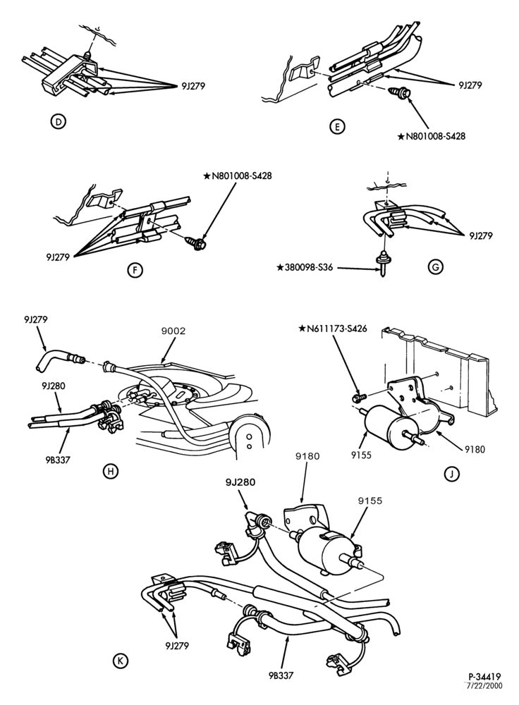 Схема 8 CYL. 4.6L-Fuel system - line installation - DOHC - Calif. emis. - Page B