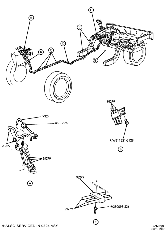 Схема 8 CYL. 4.6L-Fuel system - line installation - Non Calif. emis. - Page A
