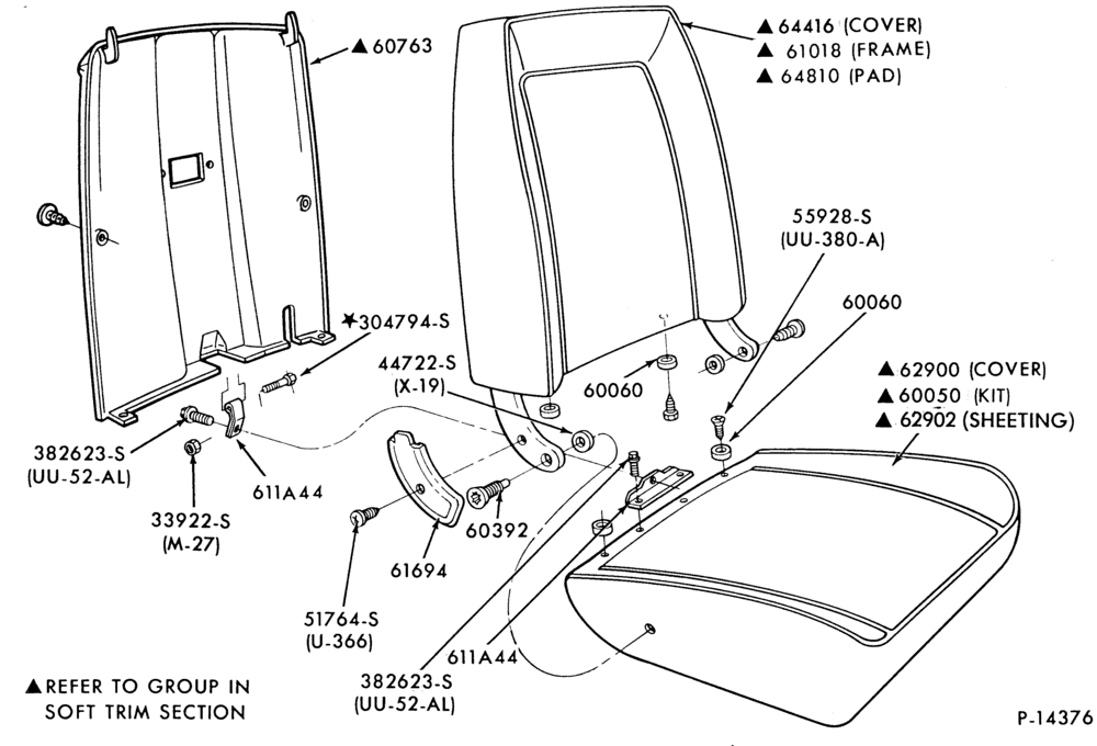 Схема SEATS-Front seat parts - bucket  - upper half- passenger-U150