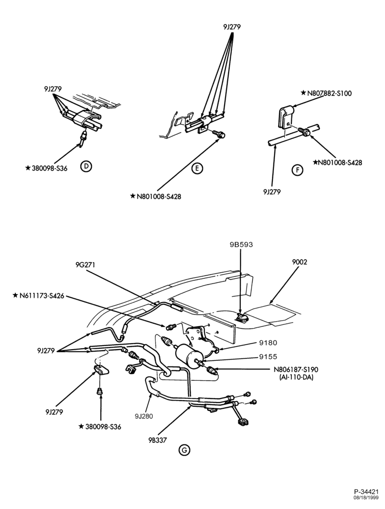 Схема 8 CYL. 4.6L-Fuel system - line installation - Non Calif. emis. - Page B