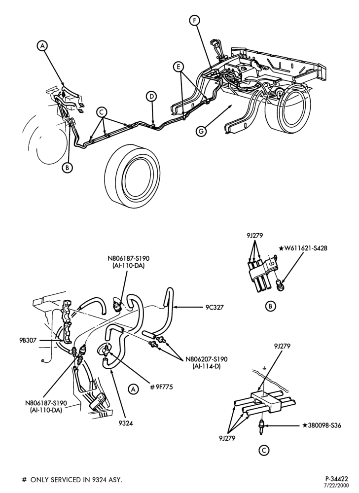 Схема 6 CYL. 3.8L-Fuel system - line installation - Calif. emis. - Page A