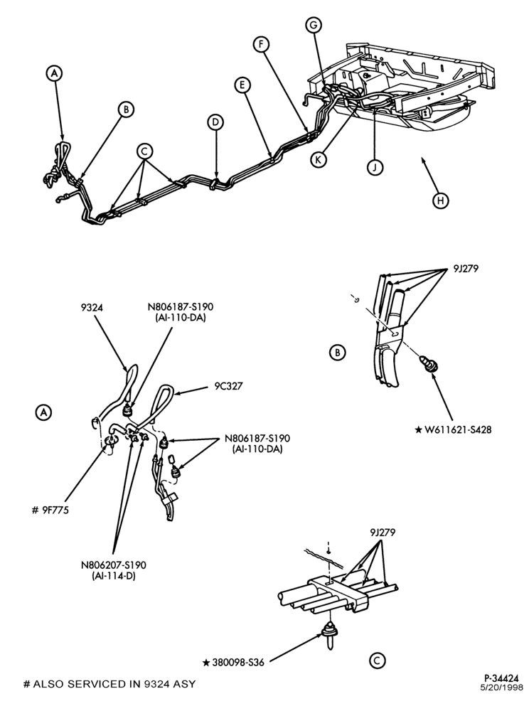 Схема 6 CYL. 3.8L-Fuel system - line installation - Non Calif. emis. - Page A