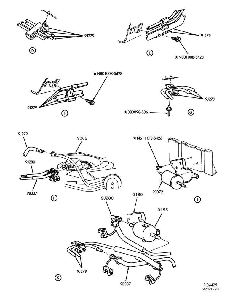 Схема 6 CYL. 3.8L-Fuel system - line installation - Non Calif. emis. - Page B