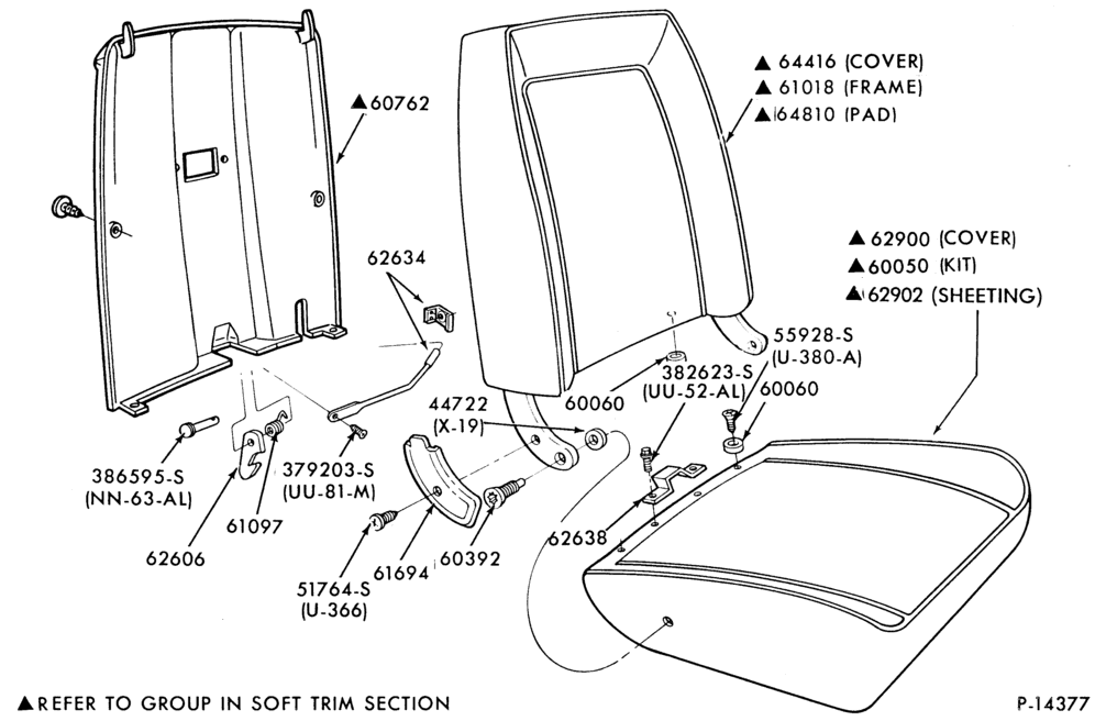 Схема SEATS-Front seat parts - bucket - upper half - driver-U150