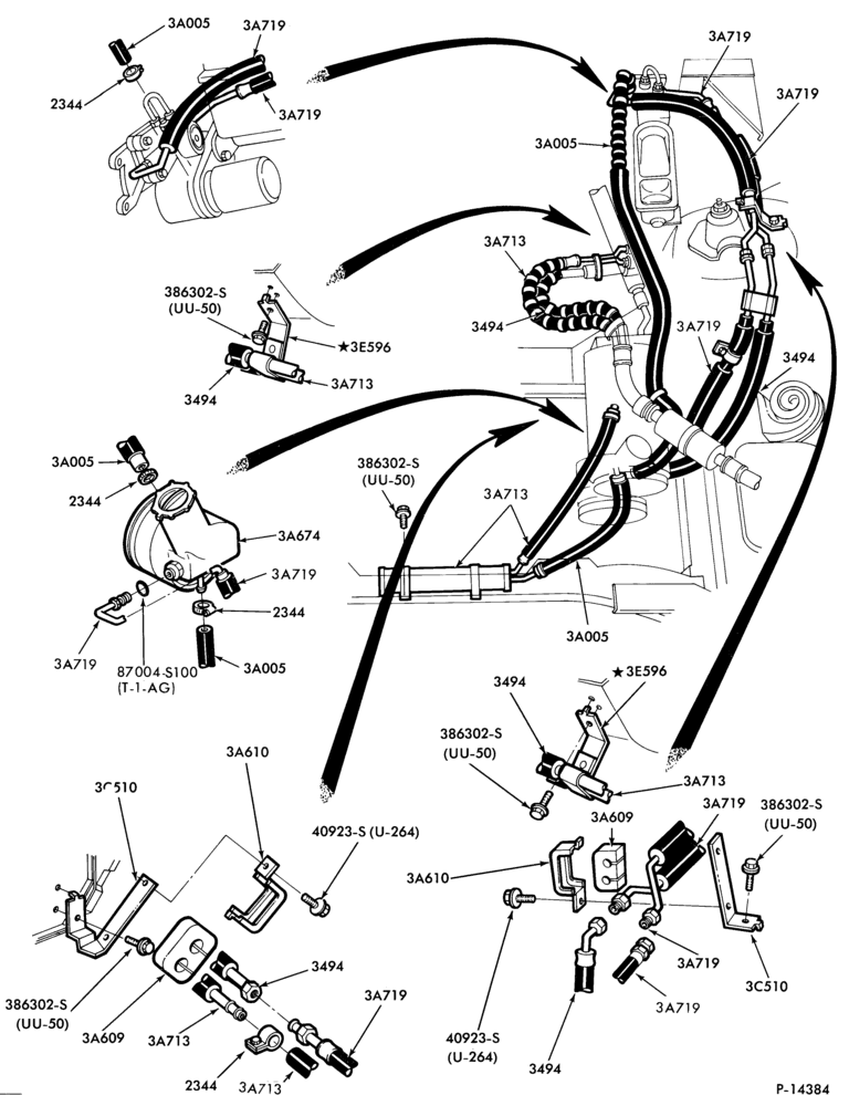 Схема STEERING-Hose installation - 8 cyl. 302 (w/hydro-boost)