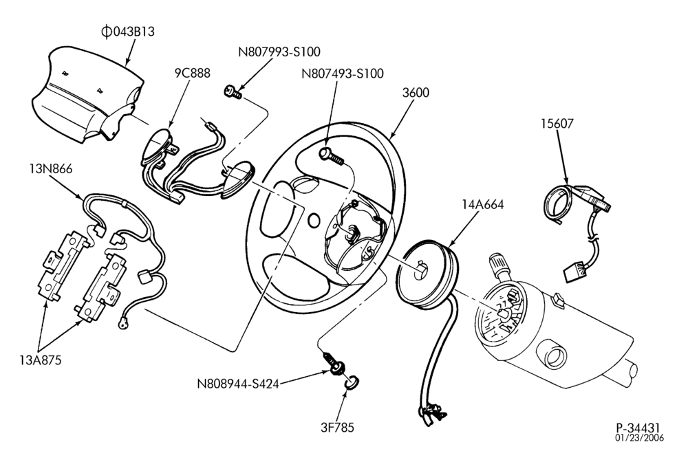 Схема STEERING WHEEL & HORN-Steering wheel - with speed control-B