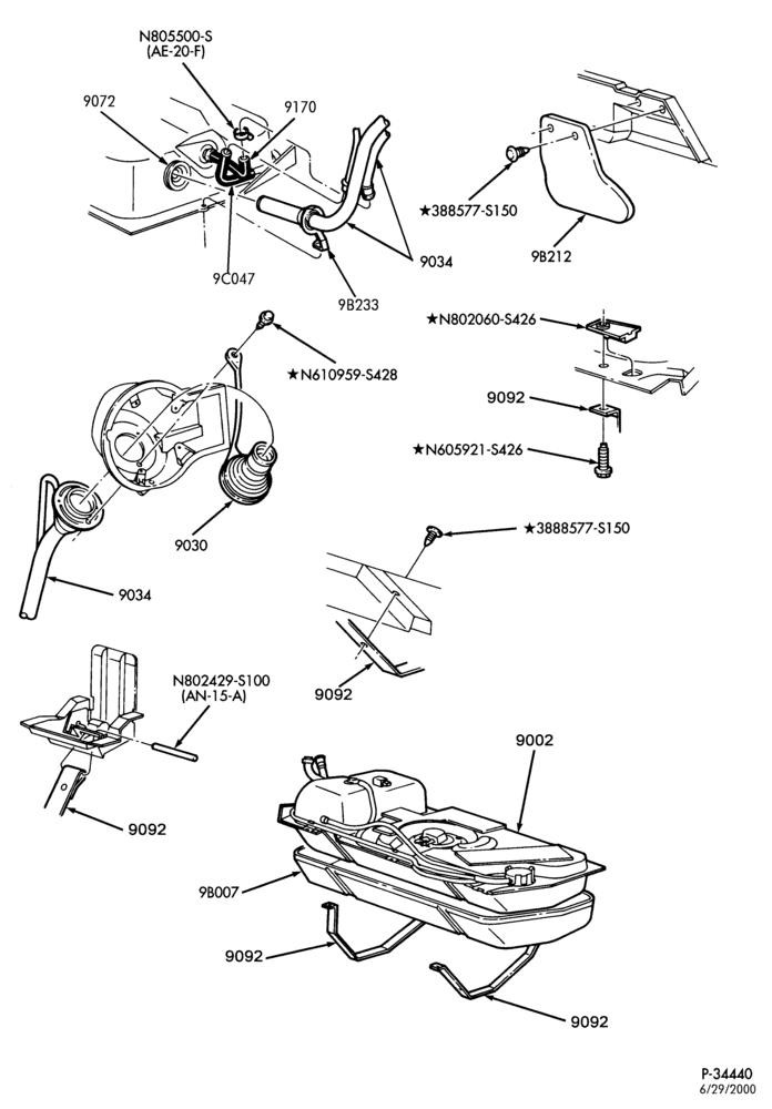 Схема 8 CYL. 4.6L-Fuel system - tank installation - Non Calif. emis. - Page B
