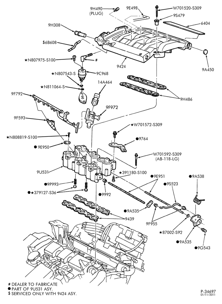 Схема 6 CYL. 2.5L-Fuel injection manifold, valve body & related parts - DOHC