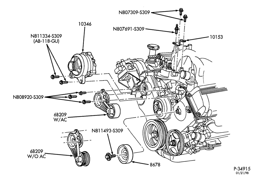 Схема Генератор, INSTRUMENT CLUSTER, BATTERY-Alternator mounting brackets - 10 cyl. 6.8L