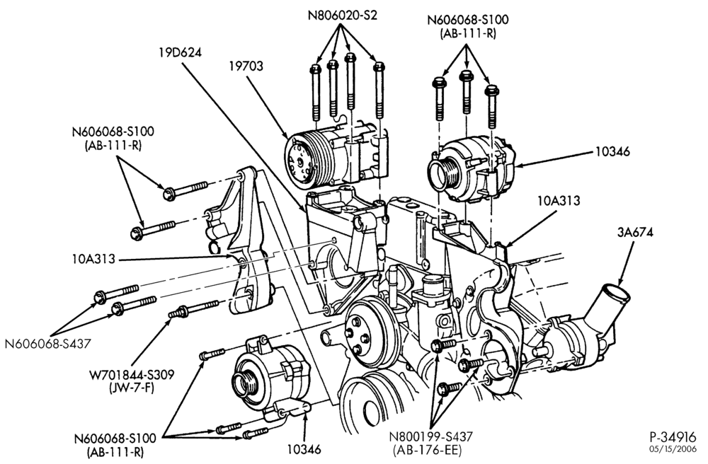 Схема Генератор, INSTRUMENT CLUSTER, BATTERY-Alternator mounting brackets - 8 cyl. 7.3L - Diesel