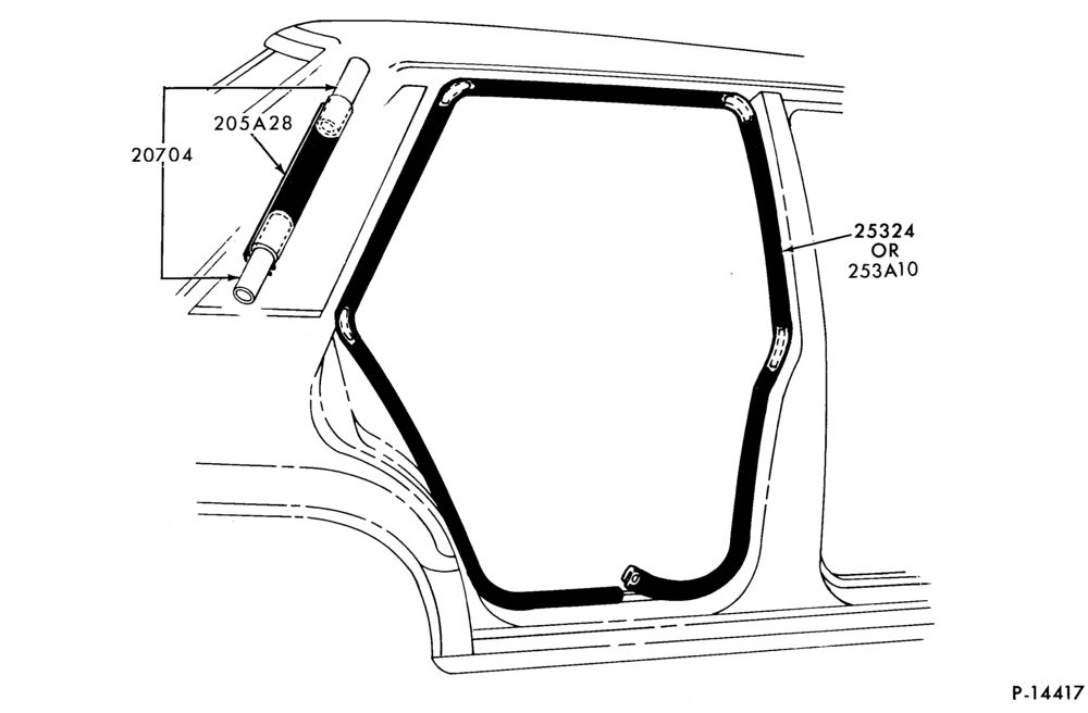Схема BODY SIDES AND QUARTER-Weatherstrip - rear door