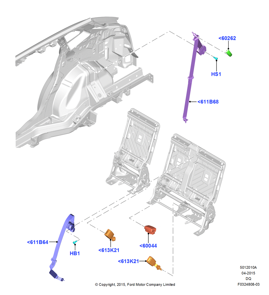 Схема Задние ремни безопасности, Belt D & P Fr 1 & 2 Row/D Kne Bag; 19.01.2015–04.01.2016