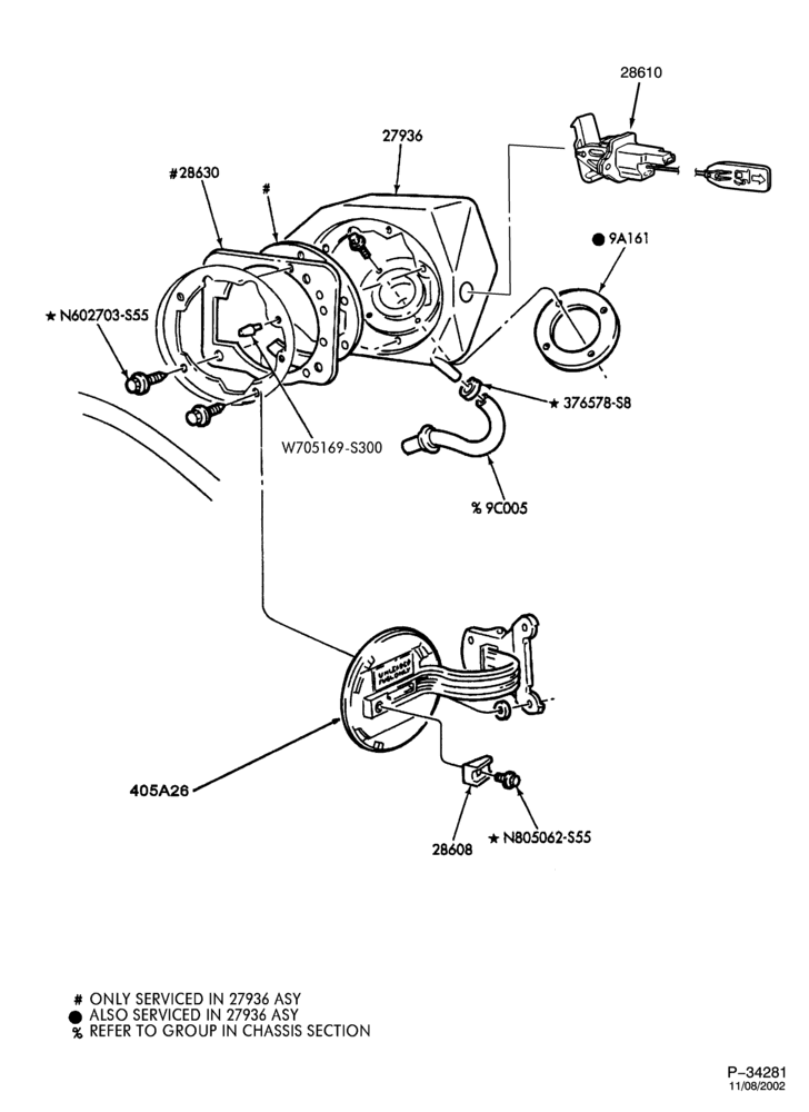 Схема LIFT/TAILGATE, LUGGAGE & BACK WINDOW-Fuel filler door - manual