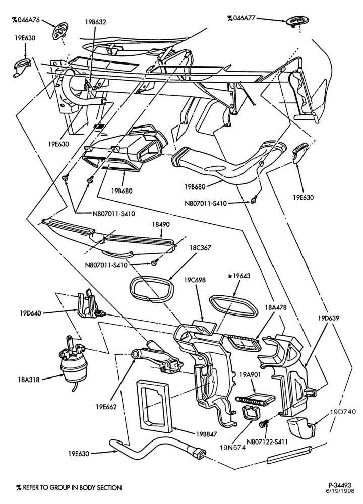 Схема AIR CONDITIONER-Controls & ducts - with rear A/C - Page A