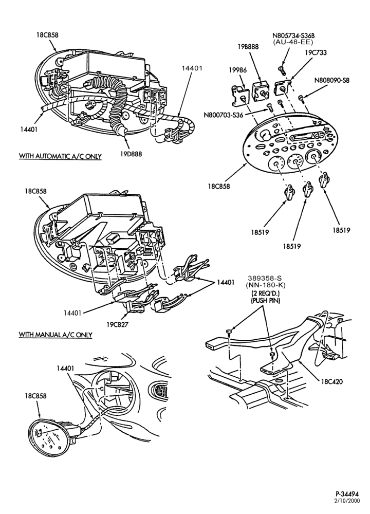 Схема AIR CONDITIONER-Controls & ducts - with rear A/C - Page B