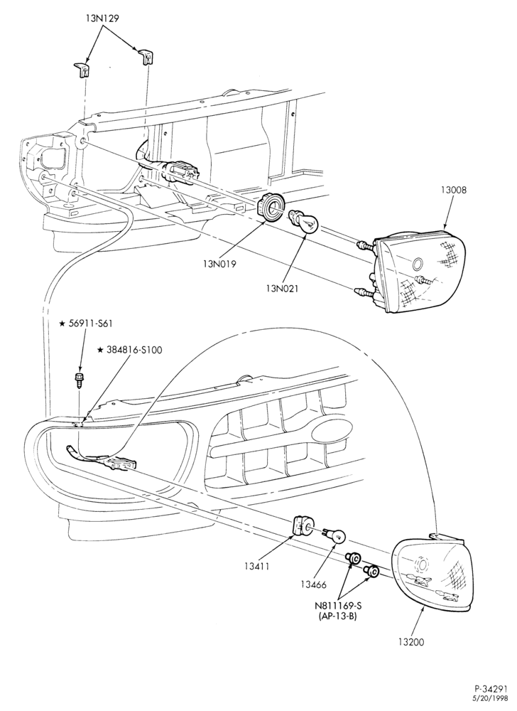 Схема LAMPS-Headlamp, parking & front fender side marker-BN