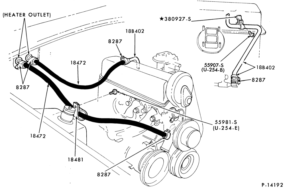 Схема AIR CONDITIONER-Heater and controls- hose installation - 4 cyl.