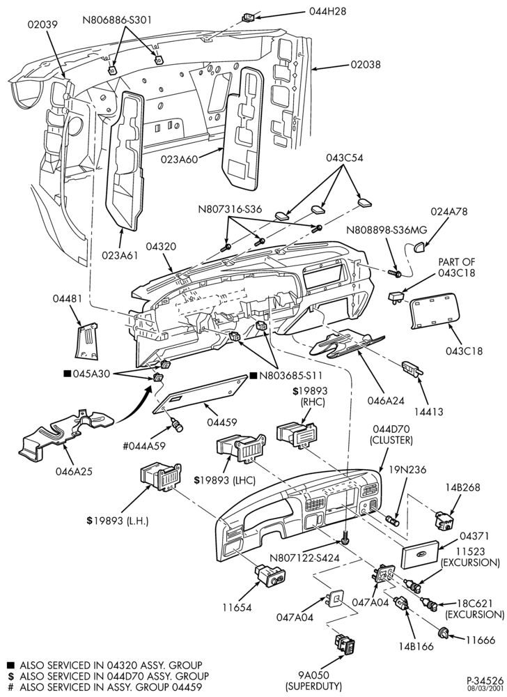 Схема Консоль, DASH, WINDSHIELD-Instrument panel - Page B - ""Before 2/14/2000''-L1