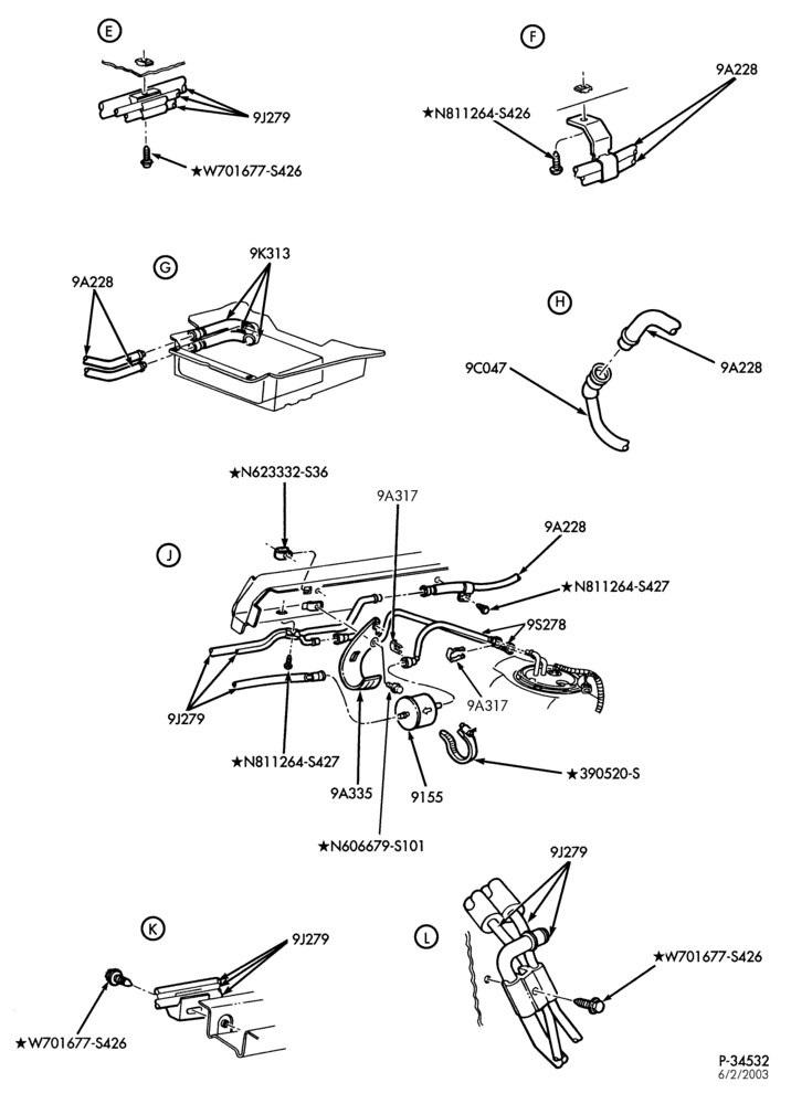 Схема 6 CYL. 3.0L - EXC. DOHC-Fuel system - exc. flex fuel - on board - vapor recovery - Page B