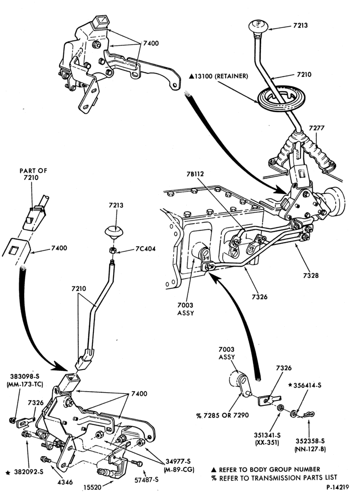 Схема GEARSHIFT MECHANISM-Floor mounted - 4 speed M/T - overdrive-E100/150