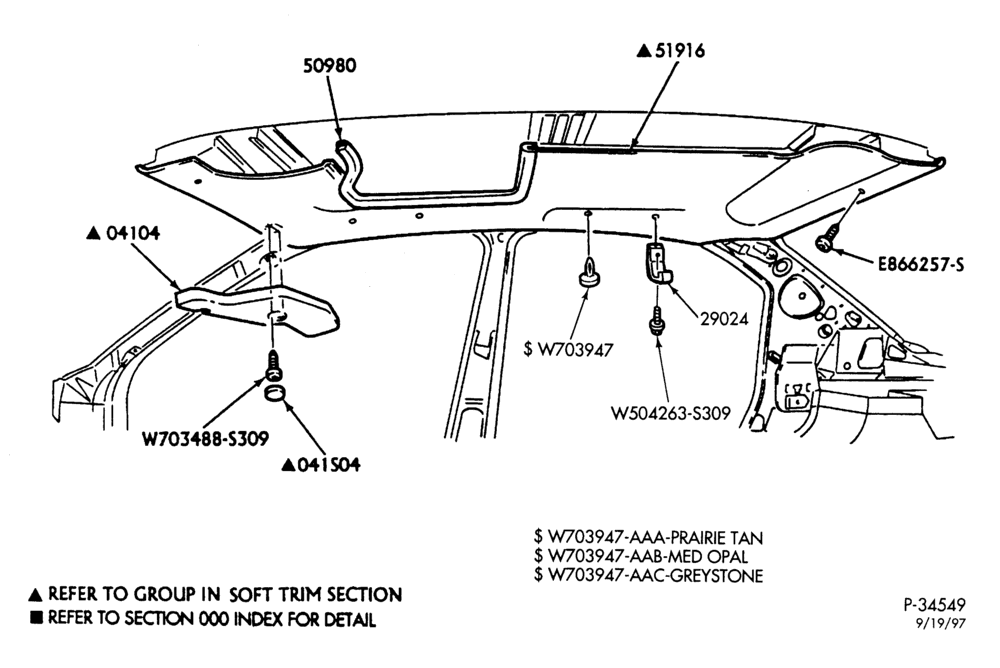 Схема SOFT, INTERIOR TRIM-Headlining & related parts - without grab handles