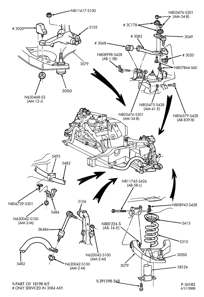 Схема FRONT SUSPENSION-Arms, shock absorbers, spindles, springs & stabilizer