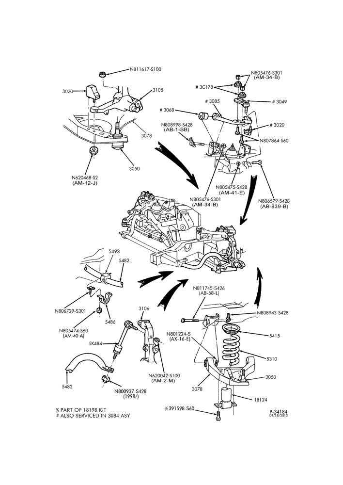 Схема FRONT SUSPENSION-Arms, shock absorbers, spindles, springs & stabilizer