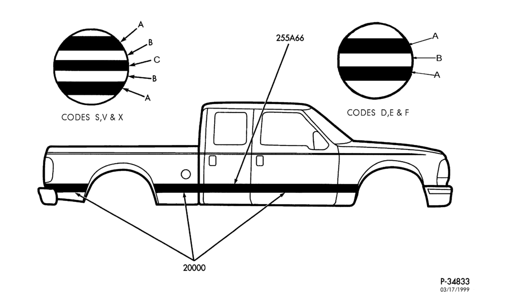 Схема TAPE STRIPE - SUPER CAB AND CREW CAB - SRW - LOWER (F-SUPER DUTY)