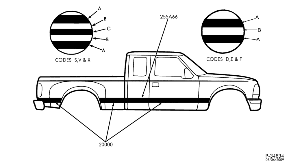 Схема TAPE STRIPE - SUPER CAB AND CREW CAB - DRW - LOWER (F-SUPER DUTY)