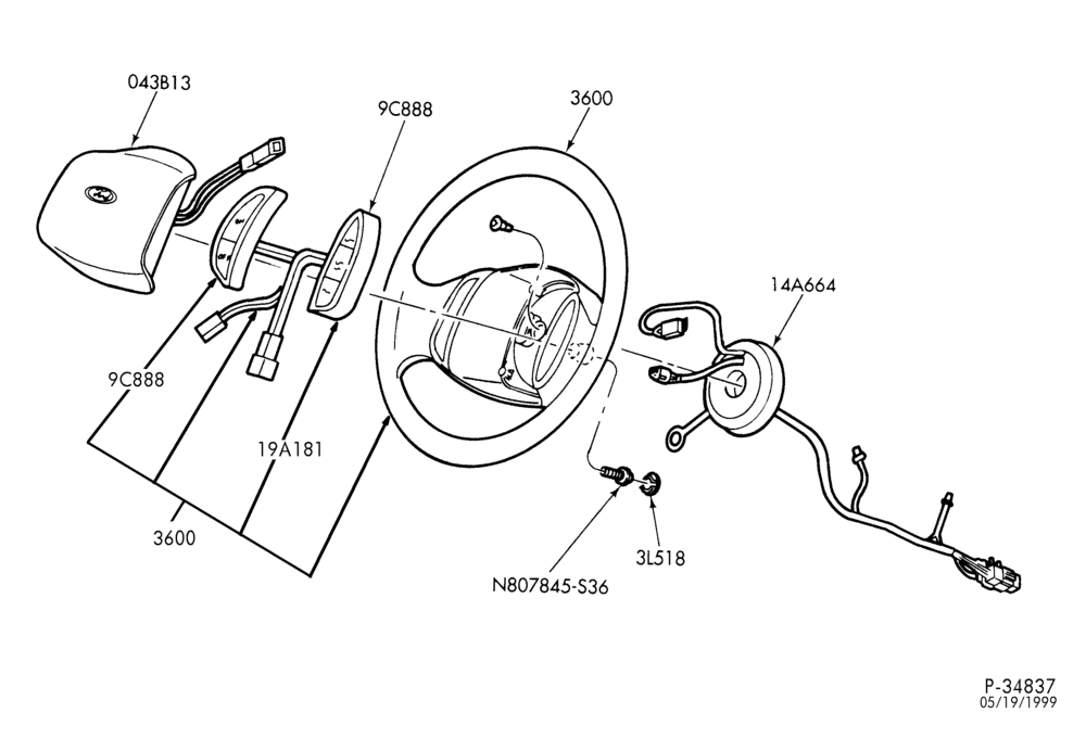Схема STEERING WHEEL & HORN-2-spoke wheel - with air bag-L1