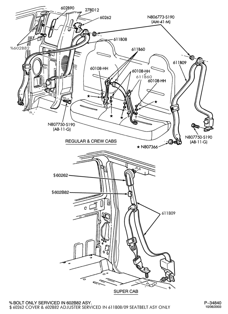 Схема SEATS AND SEAT BELTS-Seat belts - front seat - bench-F250SD/550SD