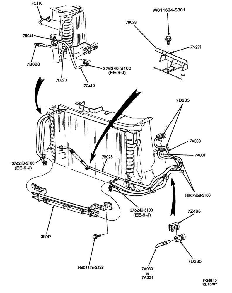 Схема AX4N TYPE - EXTERNAL PARTS-Transmission oil cooling system - AX4N - with aux. cooler - 8 cyl. 3.4L - SHO