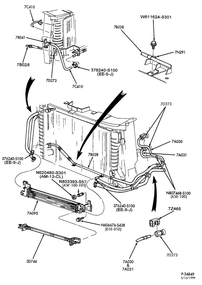 Схема AX4N TYPE - EXTERNAL PARTS-Transmission oil cooling system - AX4N - with aux. cooler & hi ambient temp/speed pack - export - 6 cyl. 3.0L -