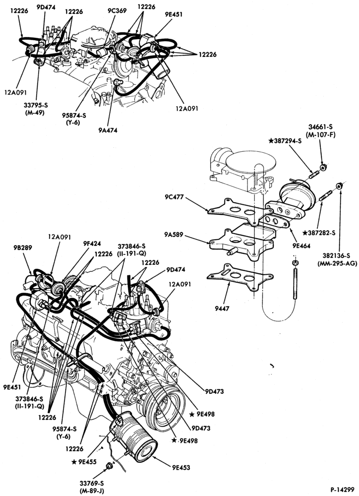 Схема 8 CYL. 5.8L (351 C.I.D.)-W-GAS-E100/350-Calif.