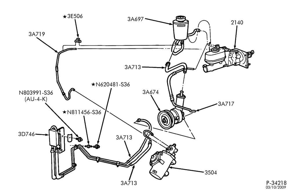 Схема STEERING-Power steering system - Hose installation - 8 cyl. 7.3L - Diesel & 10 cyl. 6.8L-E450