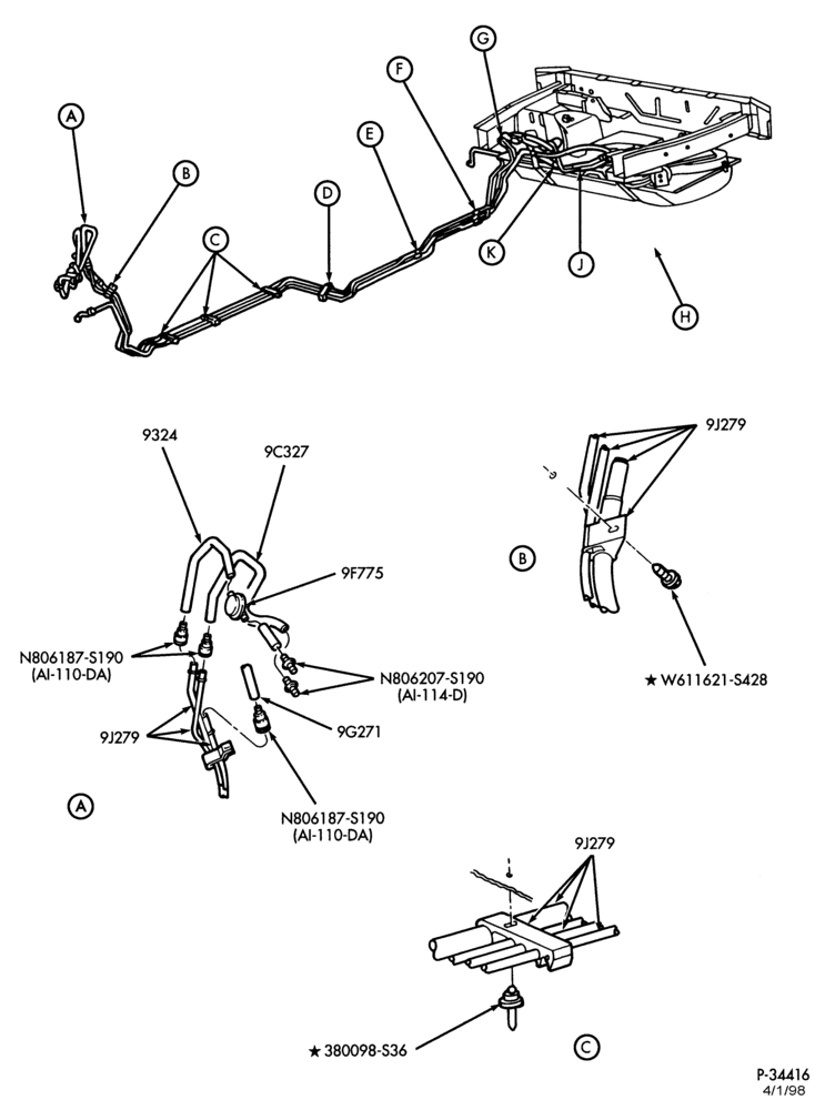 Схема 8 CYL. 4.6L-Fuel system - line installation - SOHC - Calif. emis. - Page A