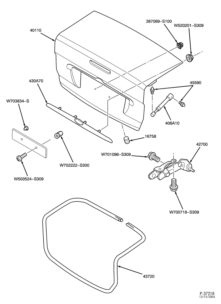 Схема LIFT/TAILGATE, LUGGAGE & BACK WINDOW-Decklid hinge, seal & related parts - B/T 54
